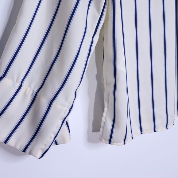 ZARA NWT Wide Sleeve Striped Blouse Blue Ivory Button Up Pinstripe Women's S - Picture 6 of 12